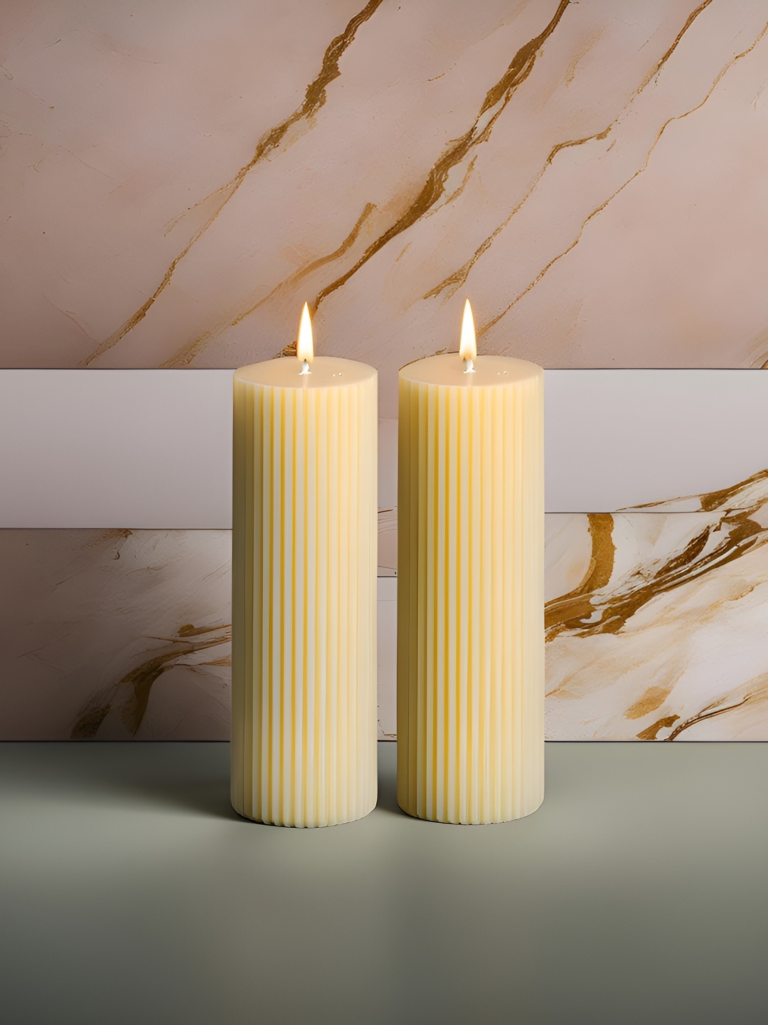 

atorakushon Yellow 2 Pieces Textured Scented Pillar Candles