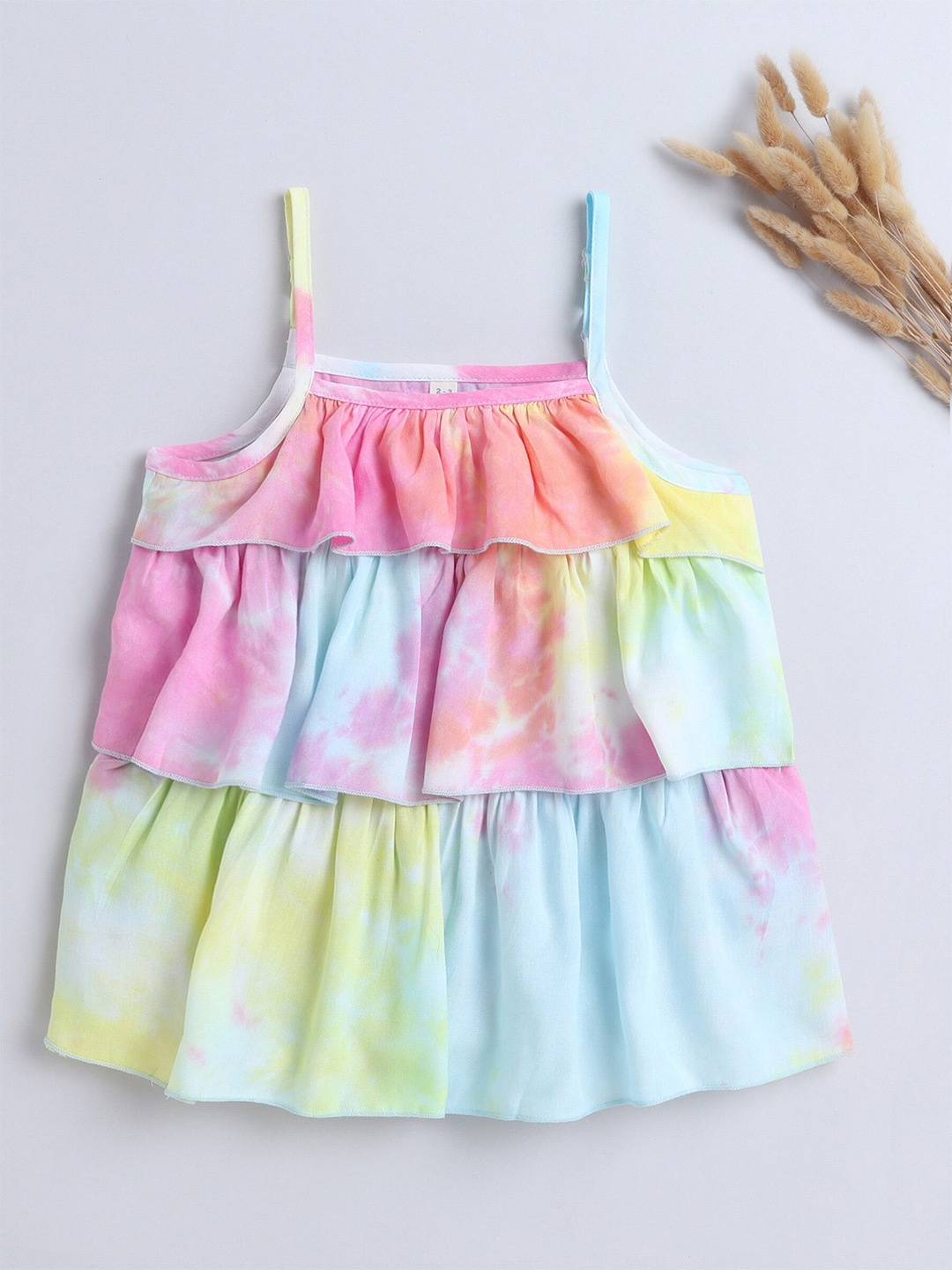 The Magic Wand Girls Dyed Cotton Tiered Top, Pink