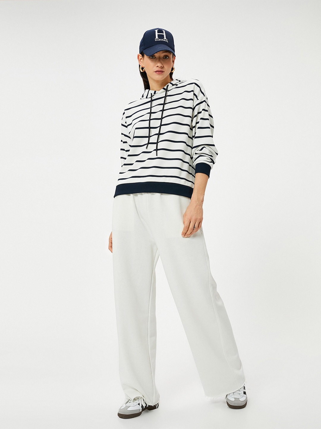 

Koton Striped Hooded Sweatshirt, Navy blue