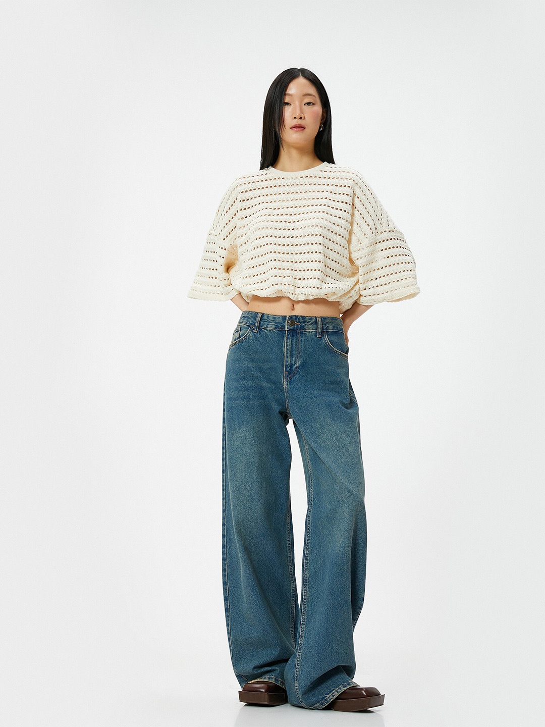 

Koton Self Design Round Neck Pullover Sweatshirt, Off white