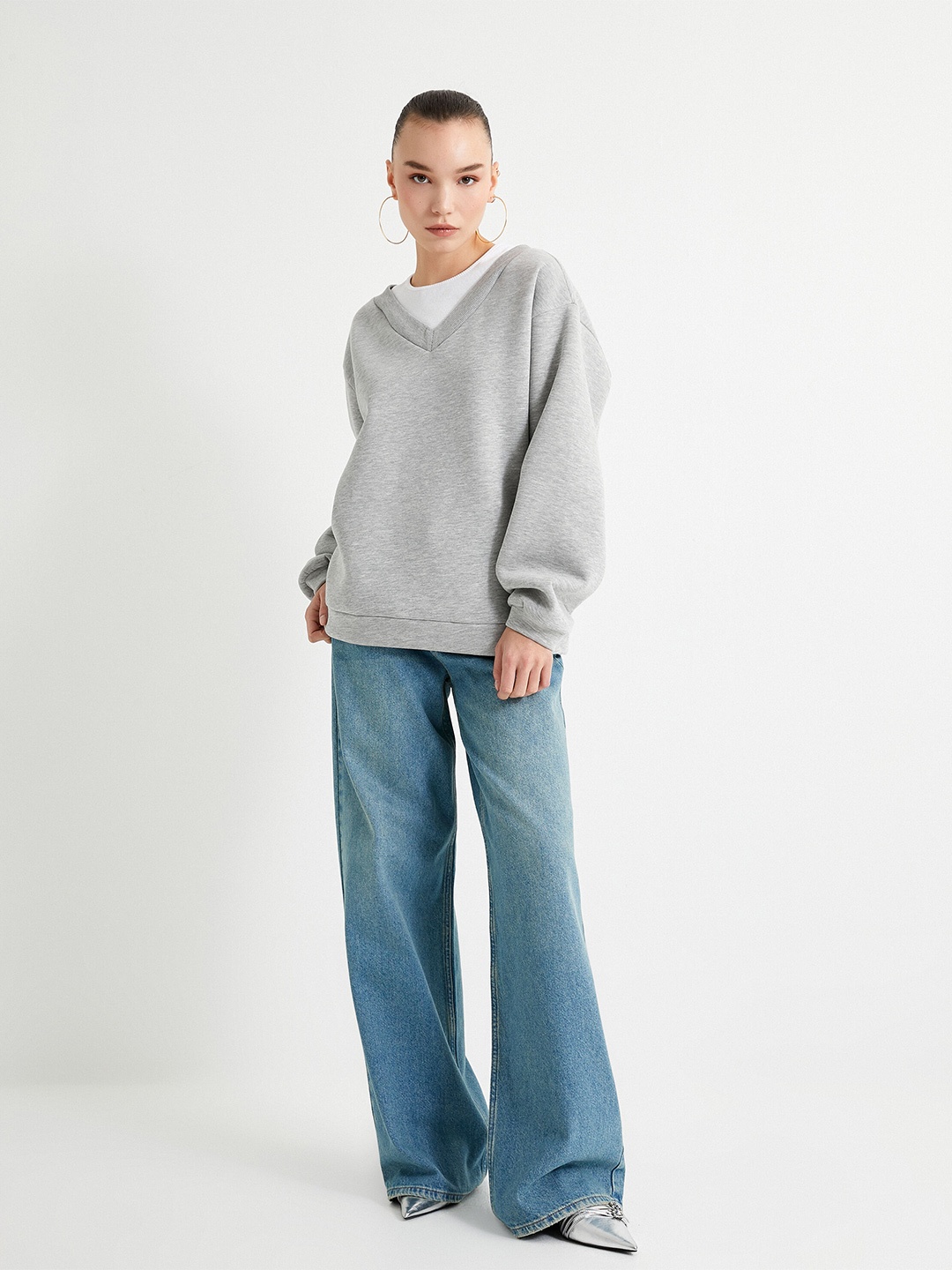 

Koton V-Neck Sweatshirt, Grey