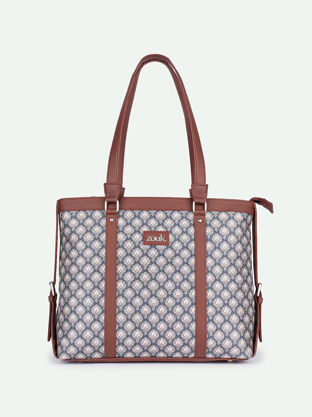 

ZOUK Hampi Sculpt Floral Printed Structured Vegan Leather Shoulder Bag Up to 16 inch, Grey