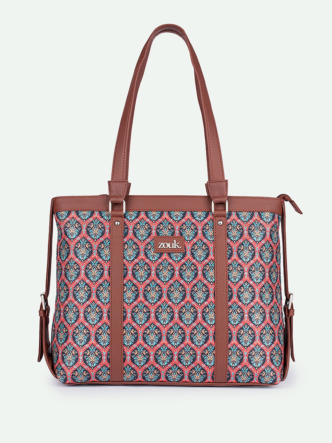 

ZOUK Udaipur Meenakari Printed Structured Vegan Leather Shoulder Bag Up to 16 inch, Blue