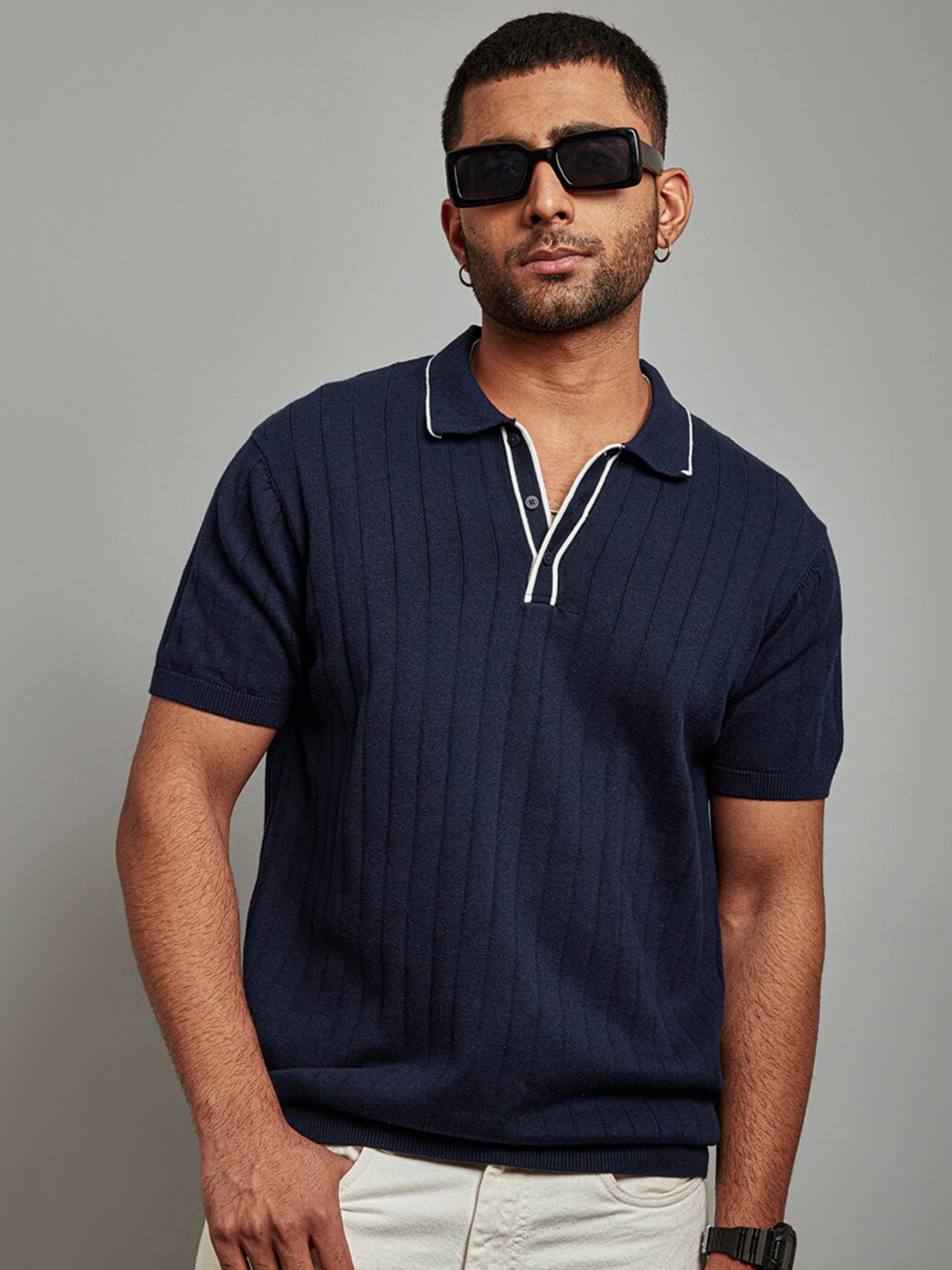 

Powerlook Navy Blue Polo Collar Pure Cotton T-shirt