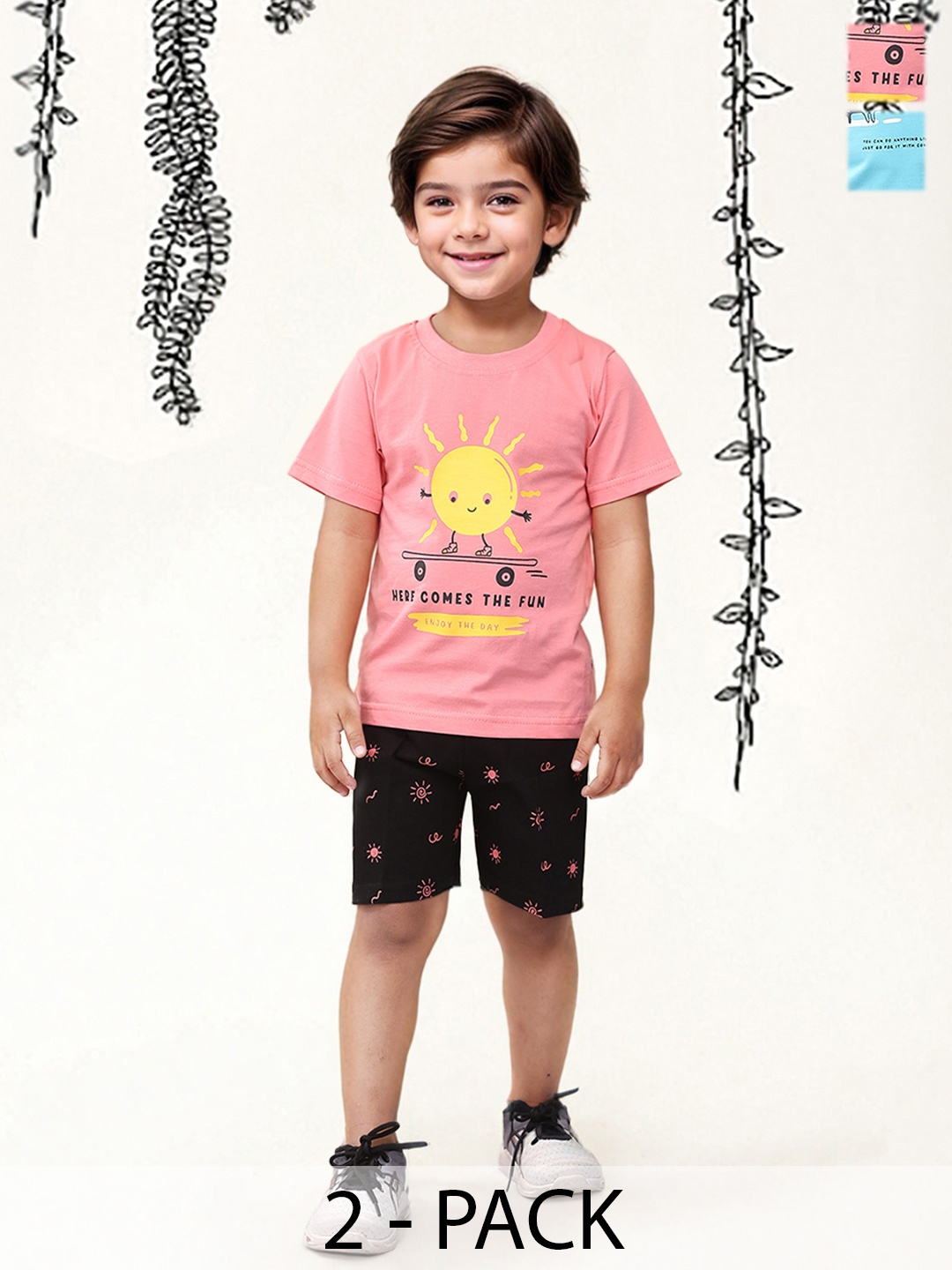 

Toonyport Boys Pack Of 2 Printed T-shirt with Shorts, Pink