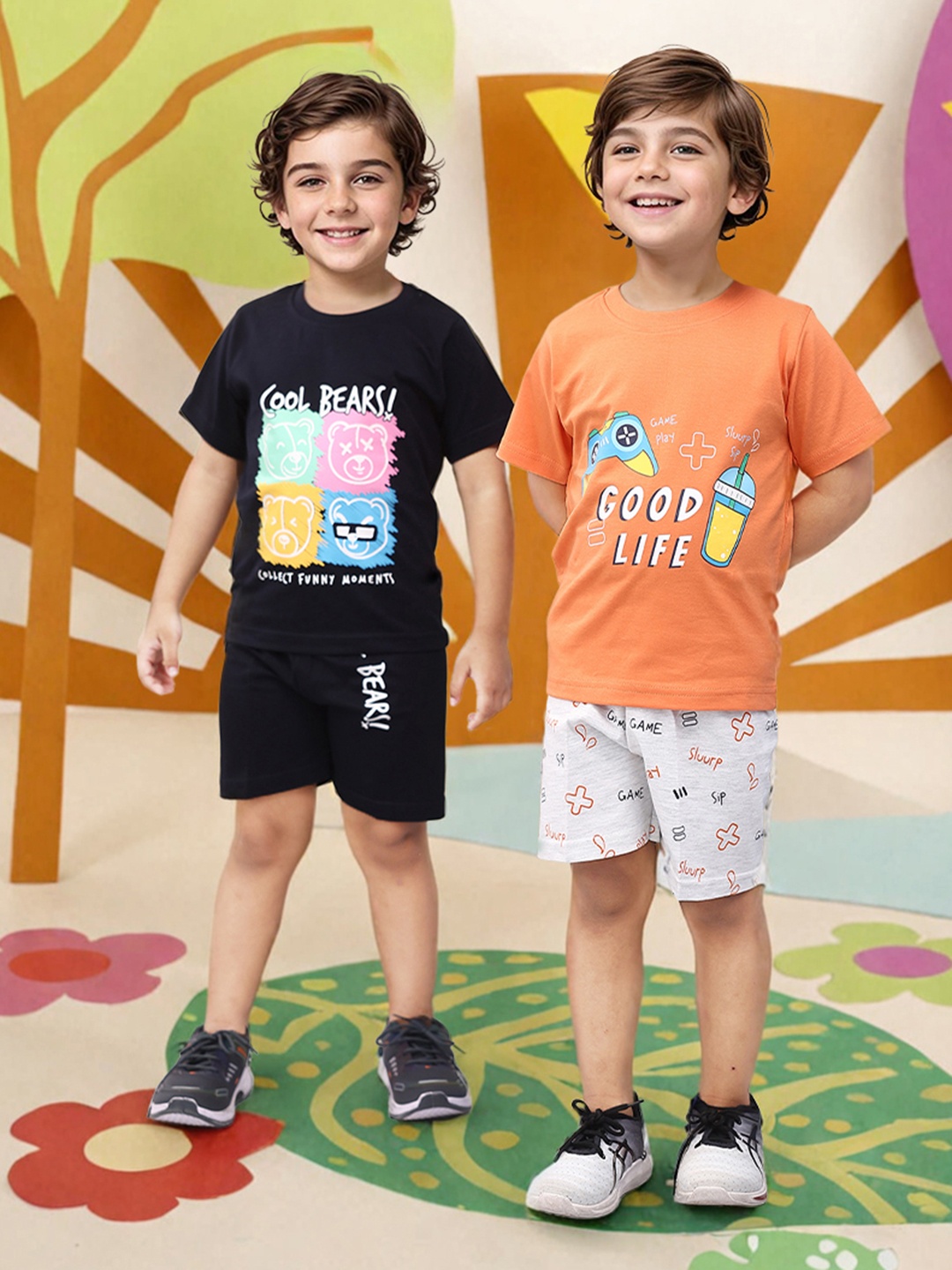 

Toonyport Boys Pack Of 2 Printed T-shirt with Shorts, Black