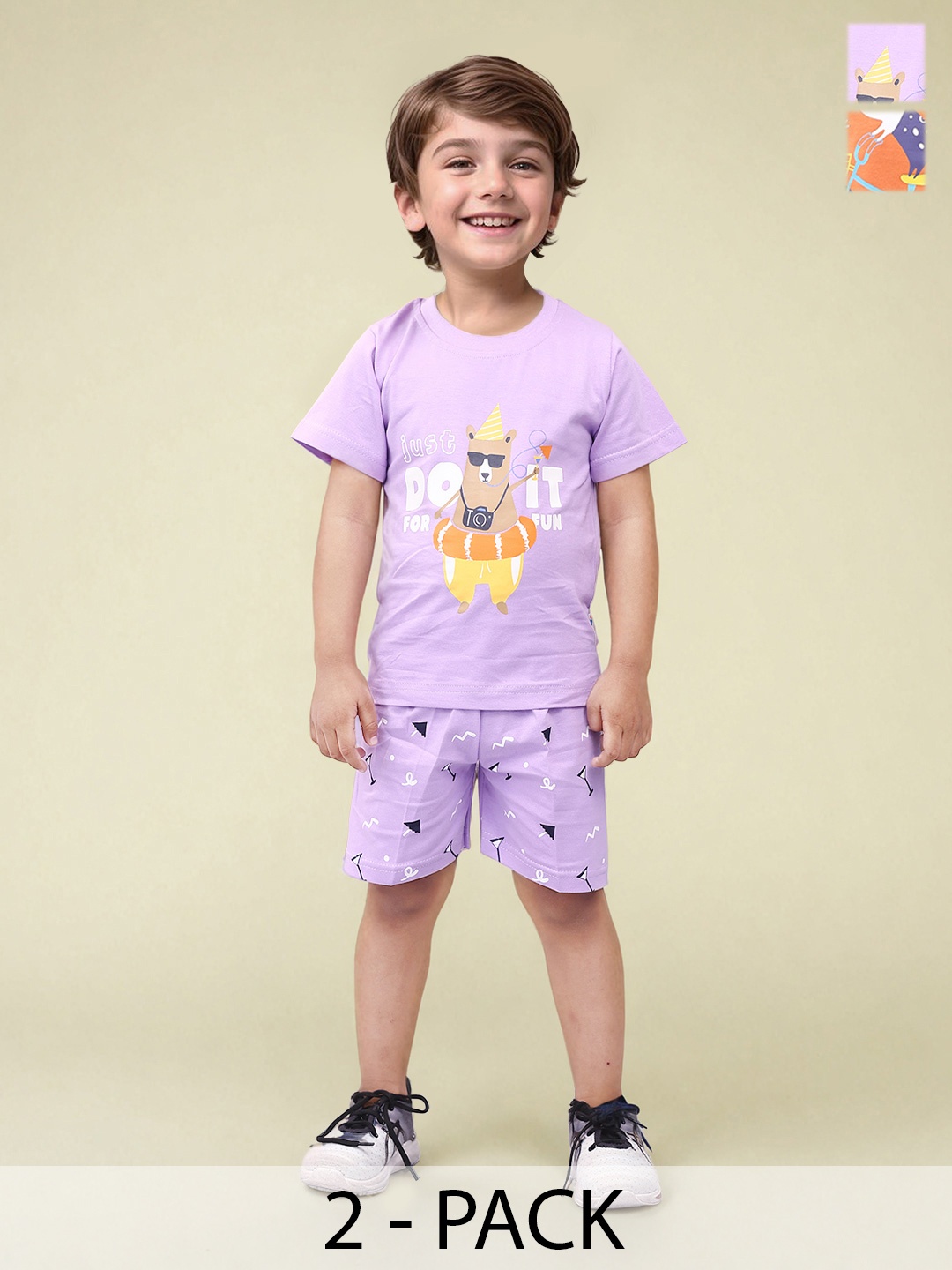 

Toonyport Boys Pack Of 2 Printed T-shirt with Shorts, Lavender