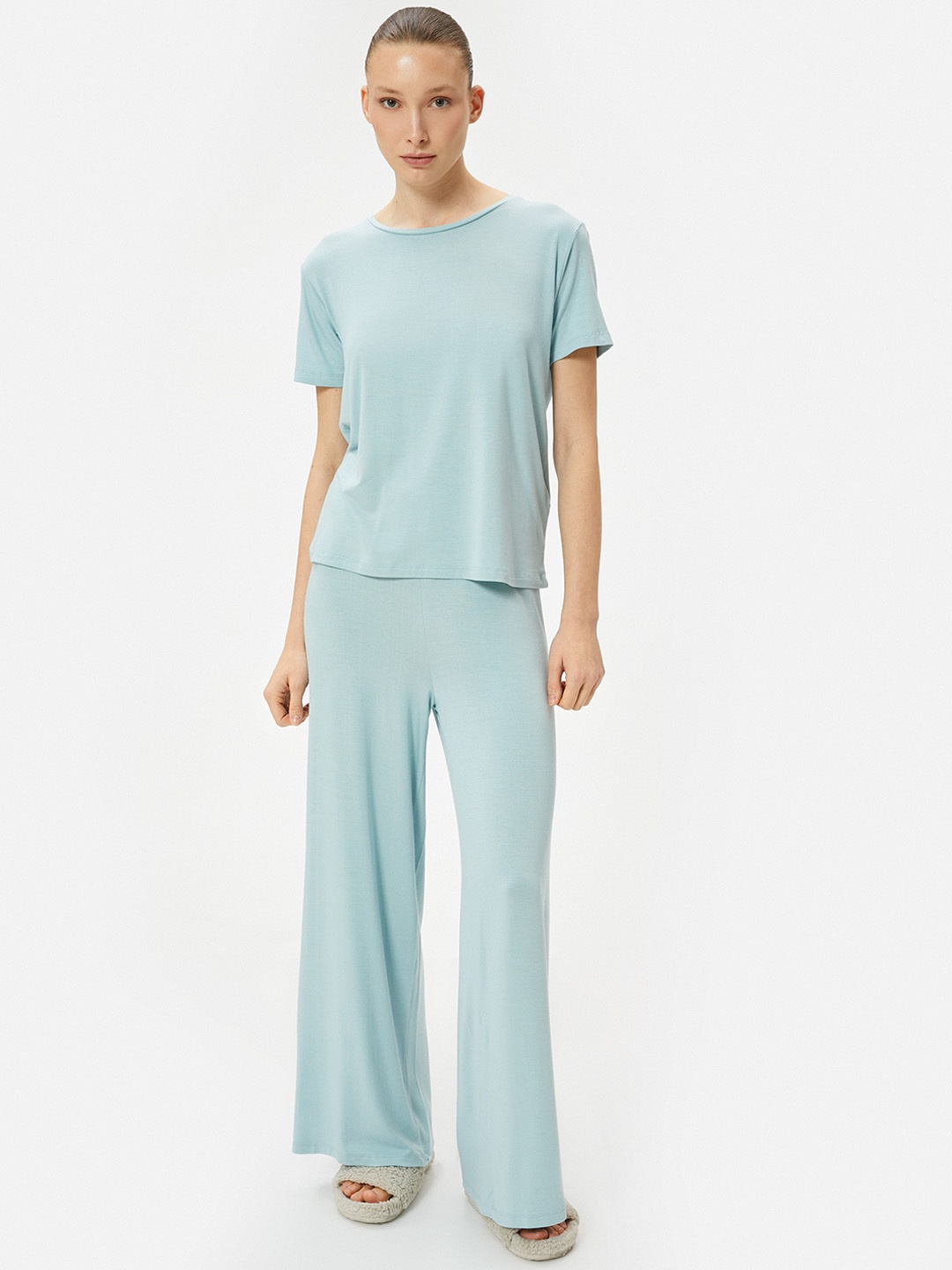 Koton Round Neck T-shirt With Pyjamas, Blue