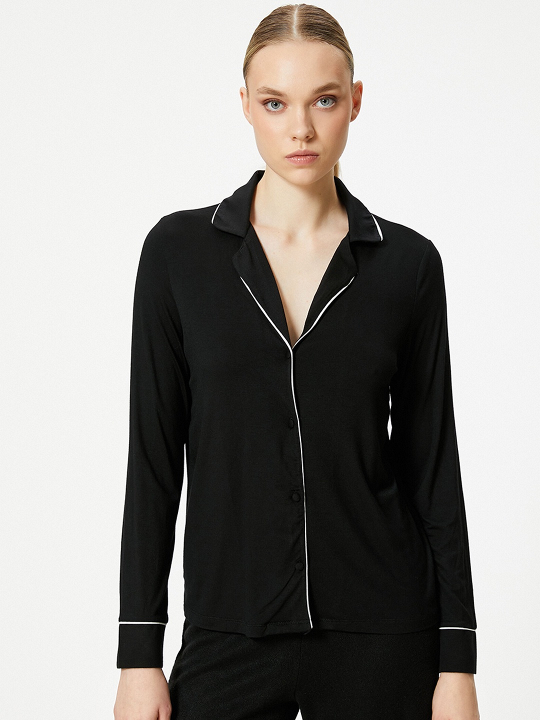 

Koton Lapel Collar Long Sleeves Shirt With Pyjamas, Black