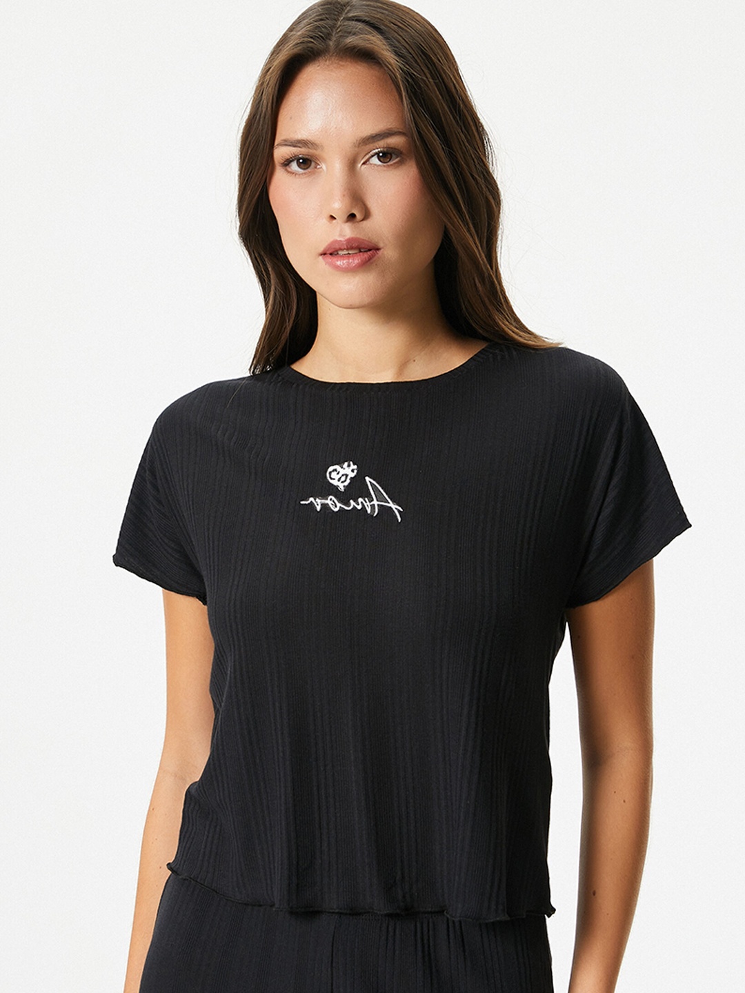 

Koton Ribbed T-shirt With Pyjamas, Black