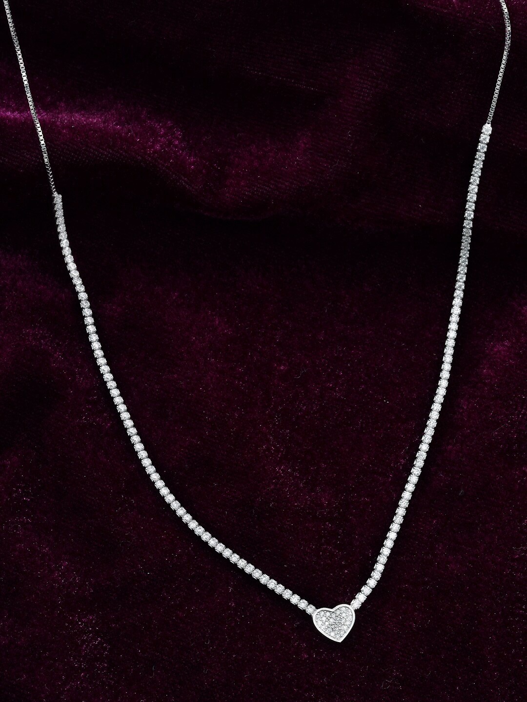 

PRIONI 925 Sterling Silver Rhodium-Plated CZ-Studded Heart Necklace