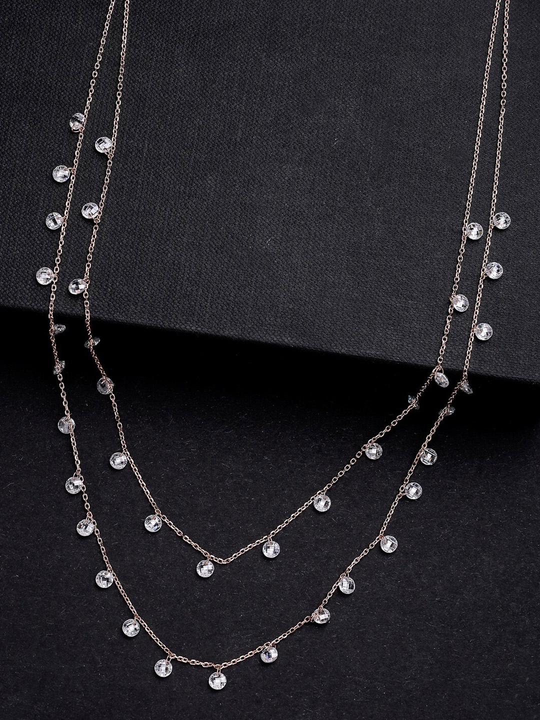 

PRIONI 925 Sterling Silver Rose Gold-Plated CZ Beads Necklace