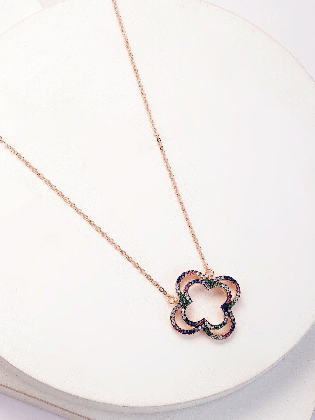 

PRIONI 925 Sterling Silver Rose Gold-Plated Cubic Zirconia-Studded Necklace