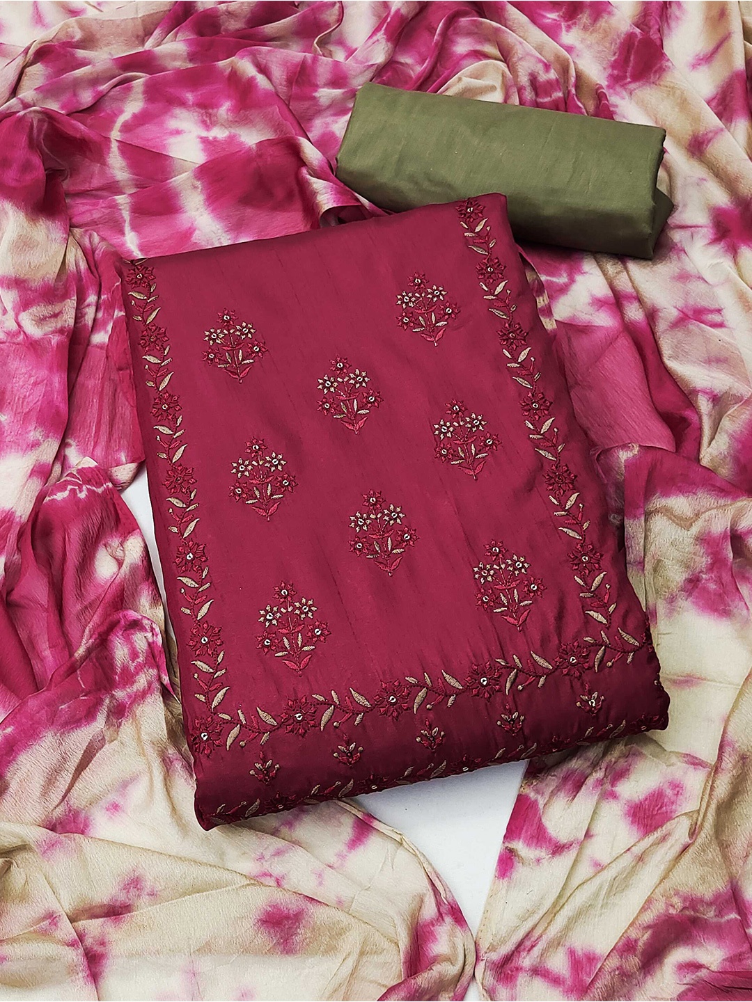 

Panzora Floral Embroidered Unstitched Dress Material, Maroon