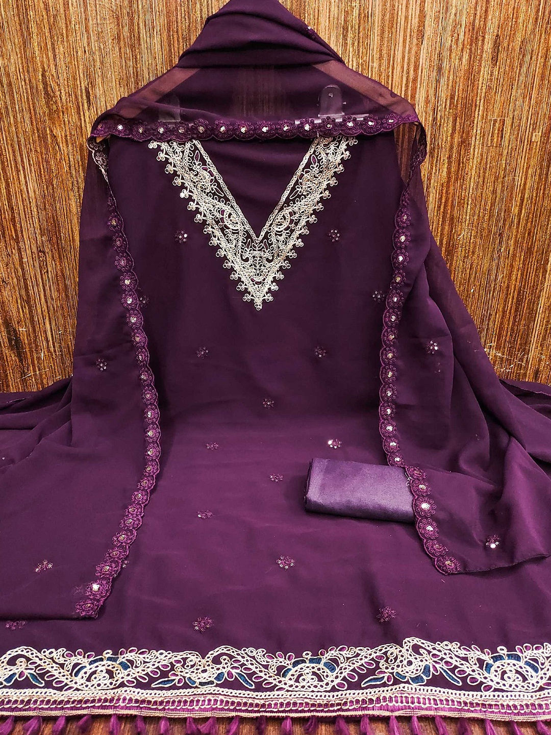 

Panzora Floral Embroidered Unstitched Dress Material, Purple