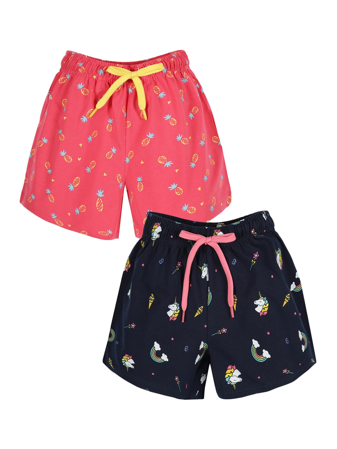 

PLUM TREE Girls Pack Of 2 Conversational Printed Pure Cotton Shorts, Blue