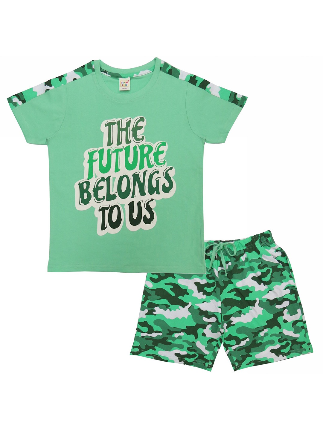 Clothe Funn Boys Printed T-shirt With Shorts, Sea green