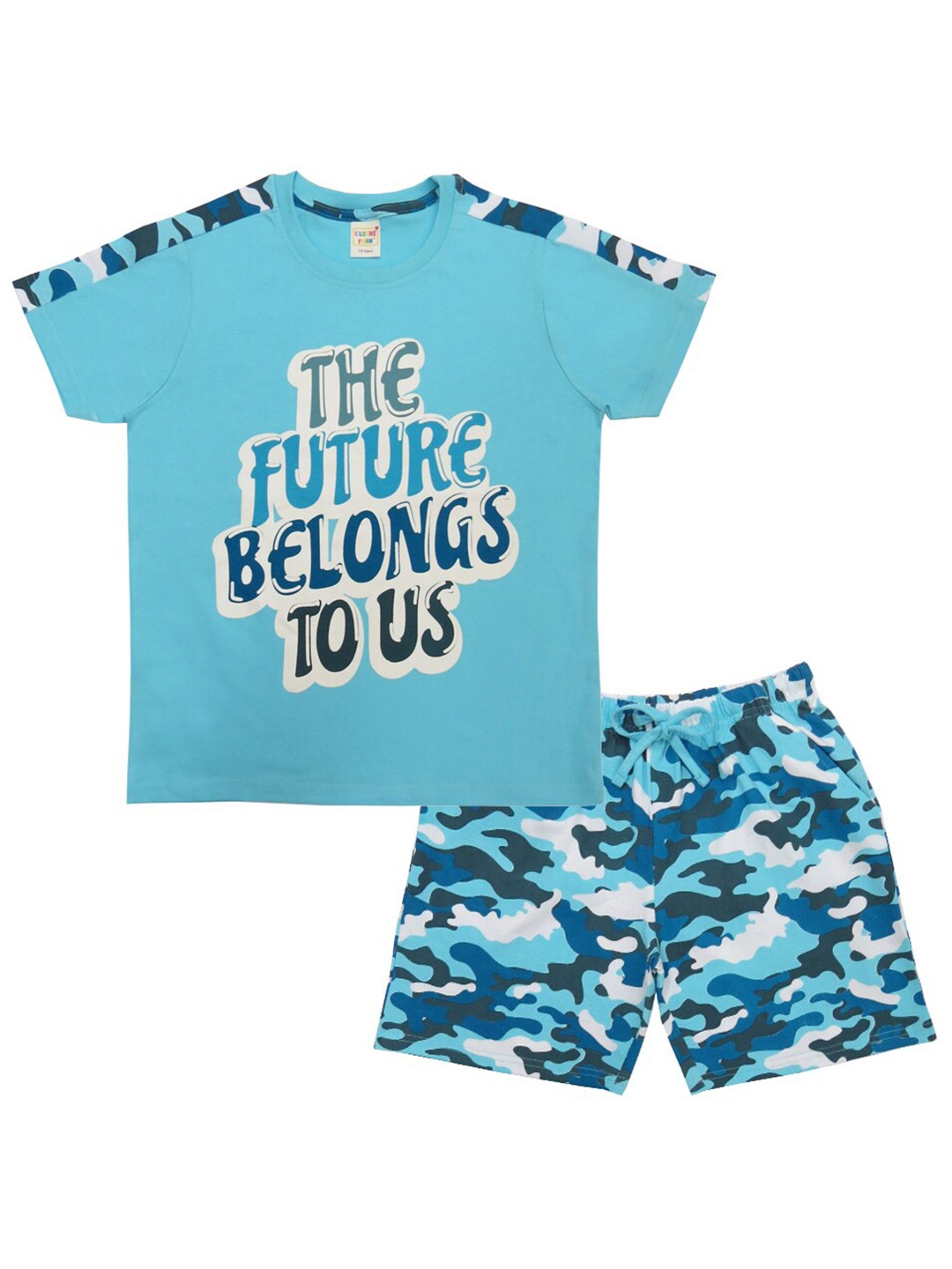 

Clothe Funn Boys Printed T-shirt With Shorts, Blue