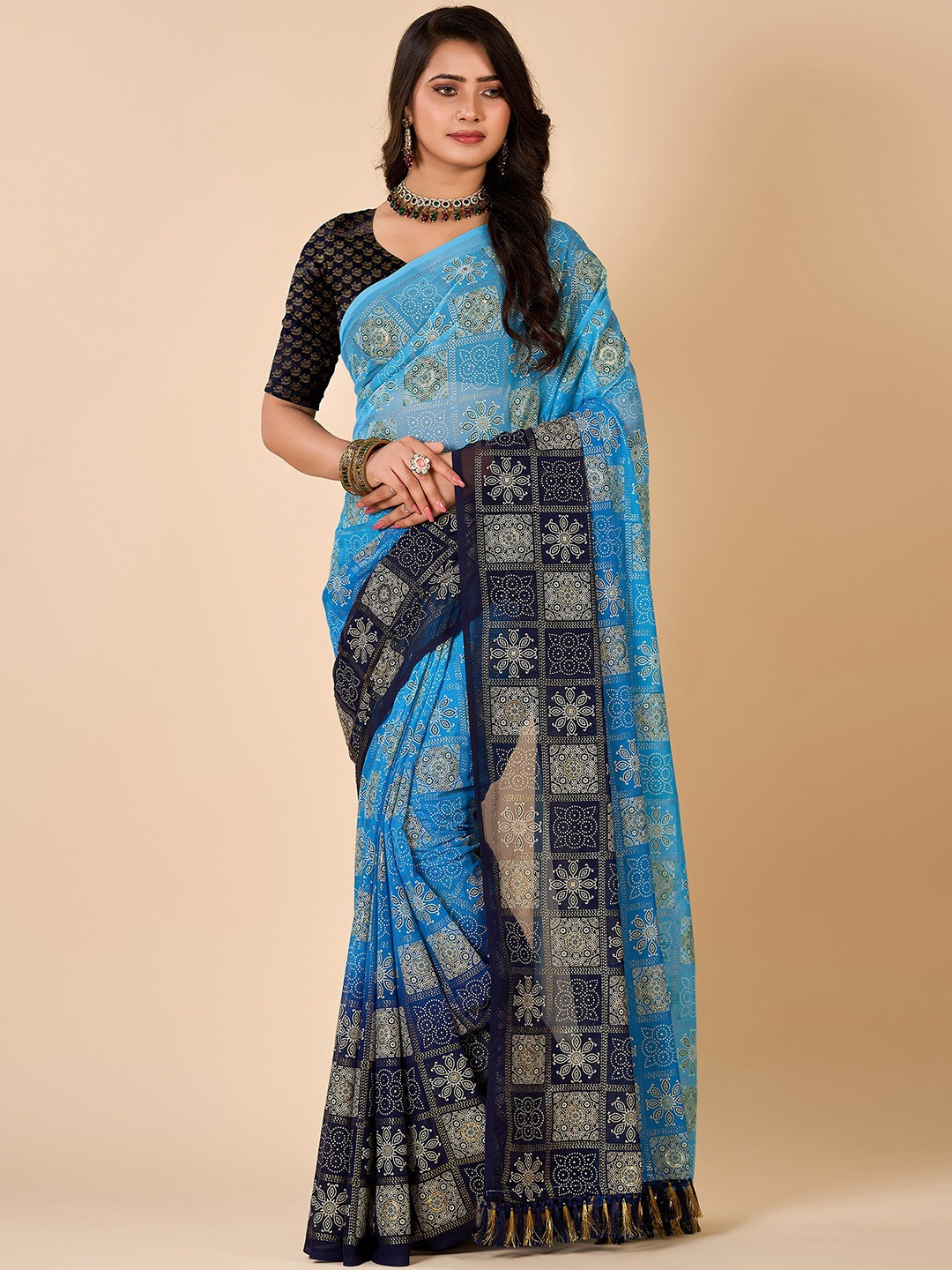 

NIRMAL CREATION Ethnic Motifs Printed Saree, Blue