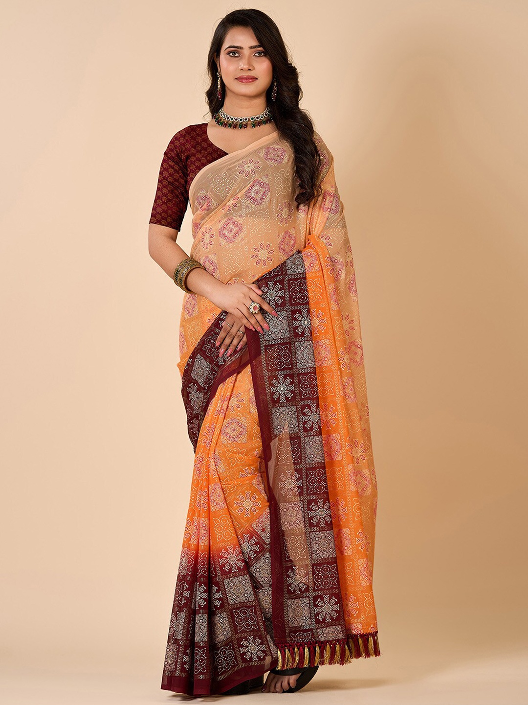 

NIRMAL CREATION Ethnic Motifs Printed Saree, Orange