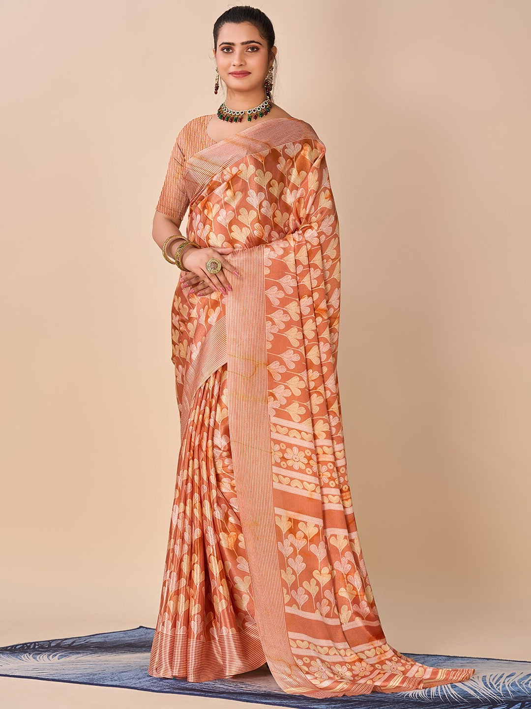 

NIRMAL CREATION Floral Printed Saree, Orange