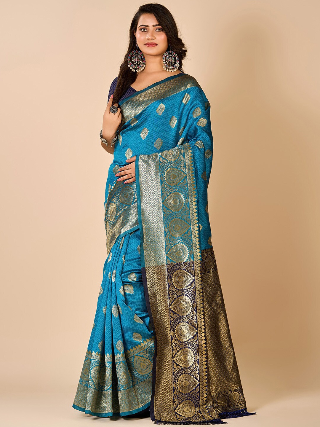 

NIRMAL CREATION Ethnic Motifs Woven Design Zari Saree, Blue