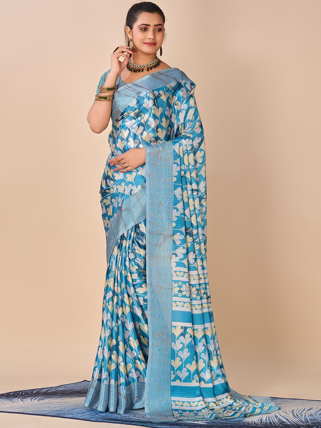 

NIRMAL CREATION Floral Printed Saree, Blue