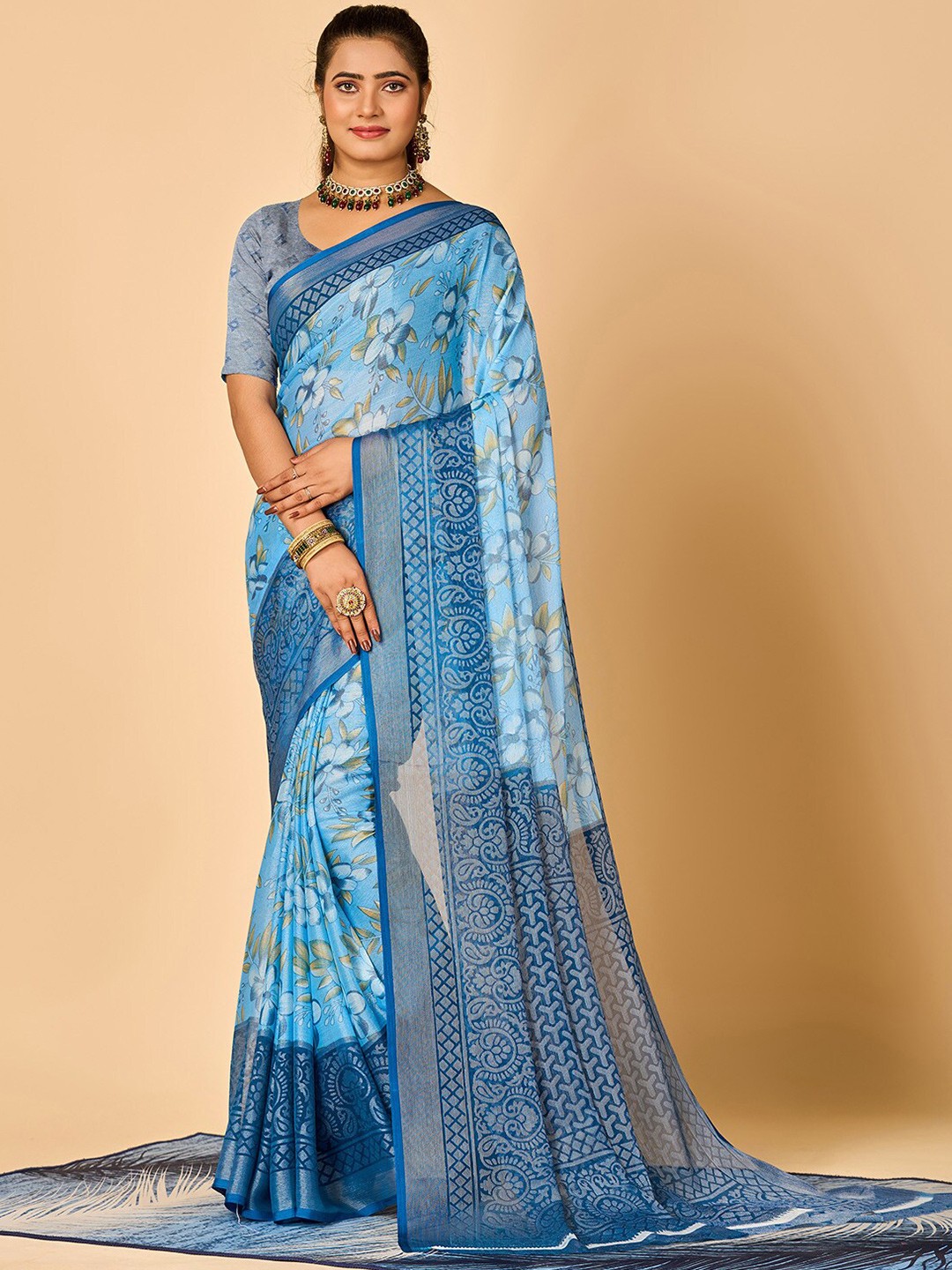 

NIRMAL CREATION Floral Woven Design Zari Saree, Blue