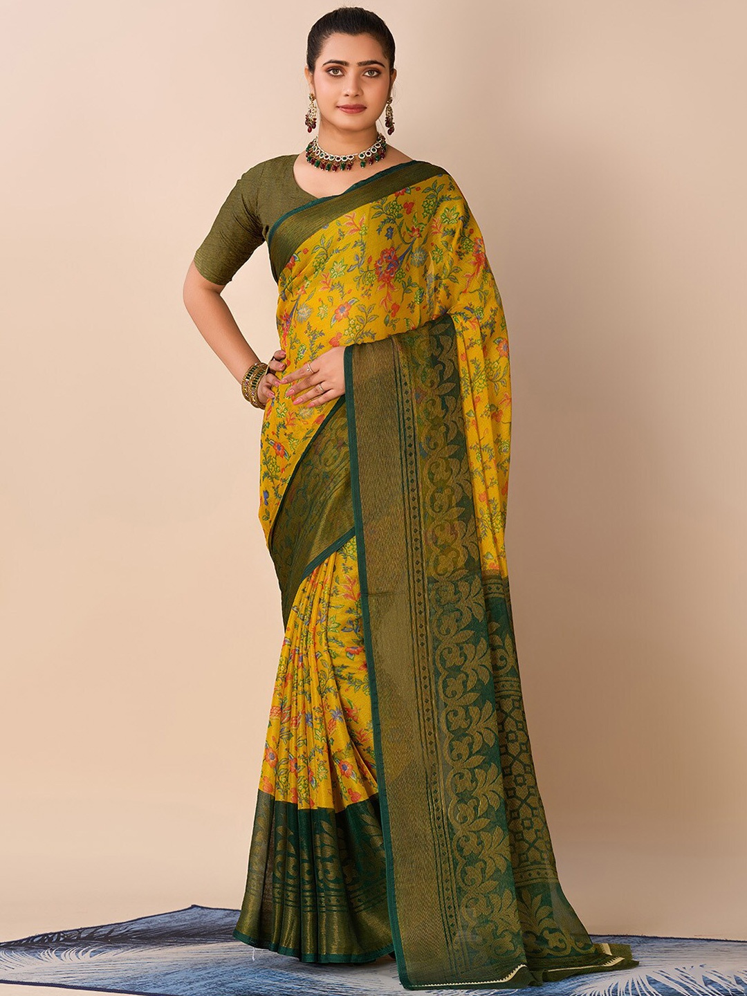 

NIRMAL CREATION Floral Printed Saree, Mustard