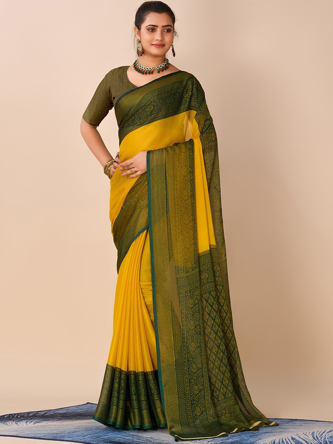 

NIRMAL CREATION Woven Design Zari Saree, Mustard