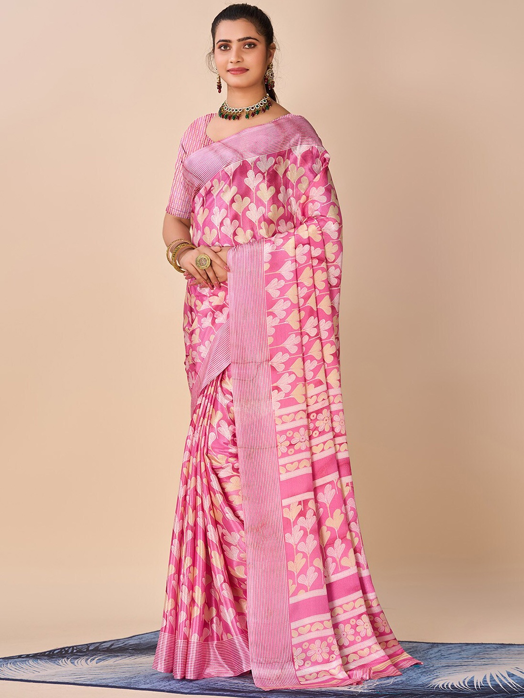 NIRMAL CREATION Floral Printed Saree, Pink