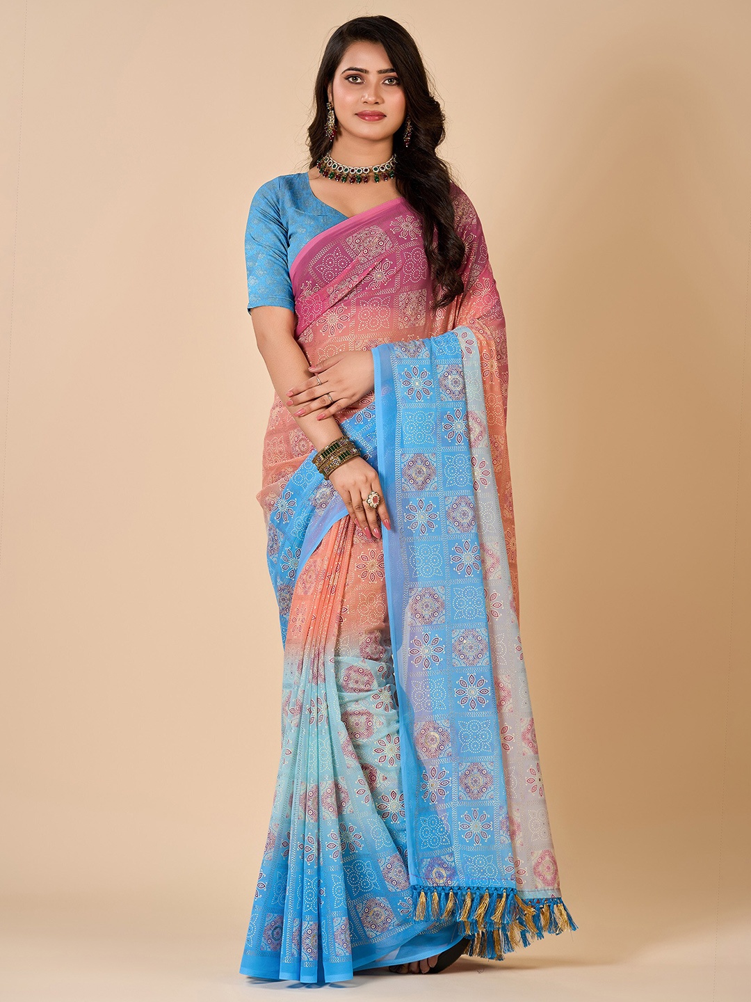 

NIRMAL CREATION Bandhani Printed Saree, Blue