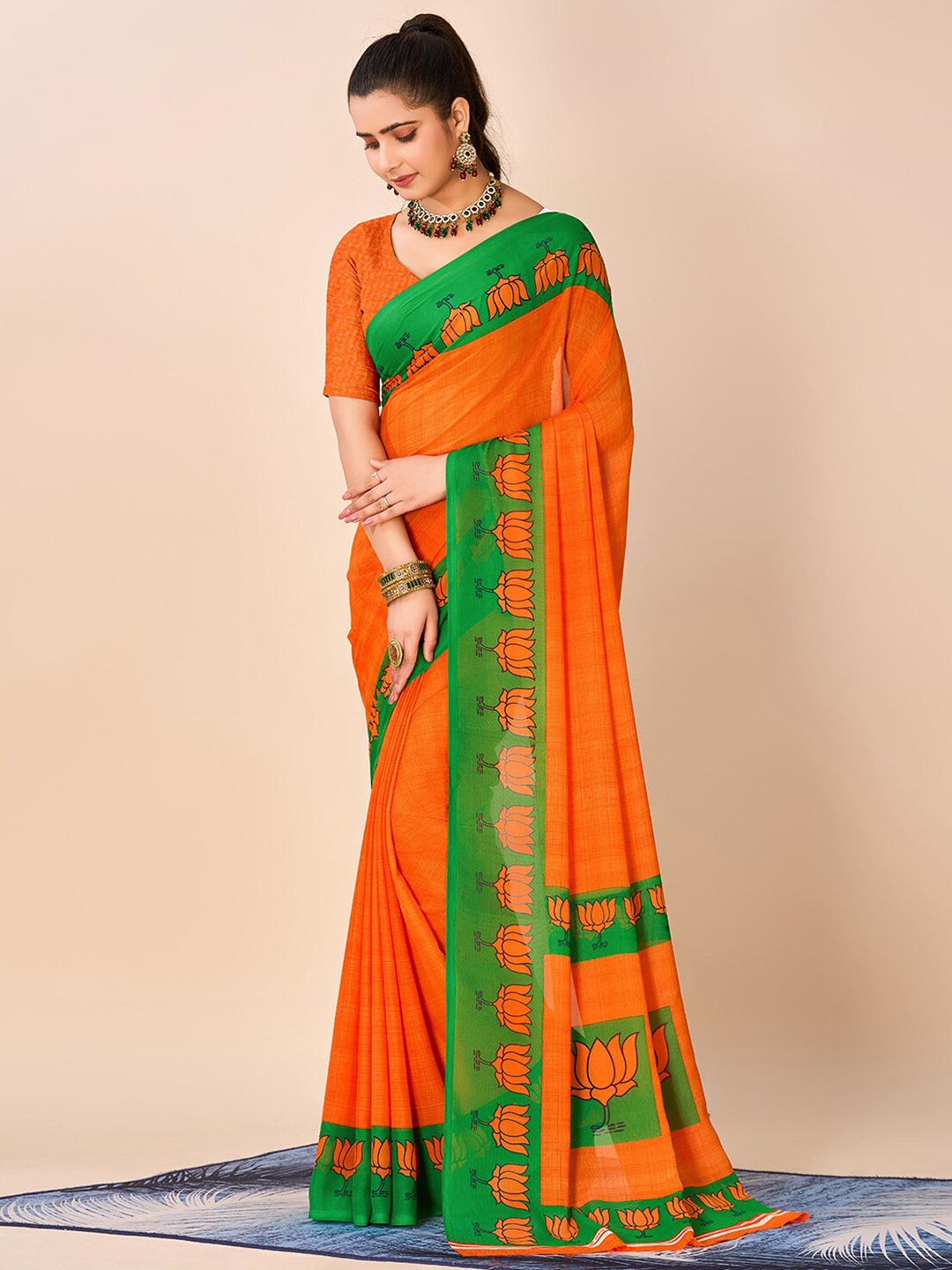 

NIRMAL CREATION Poly Georgette Saree, Orange