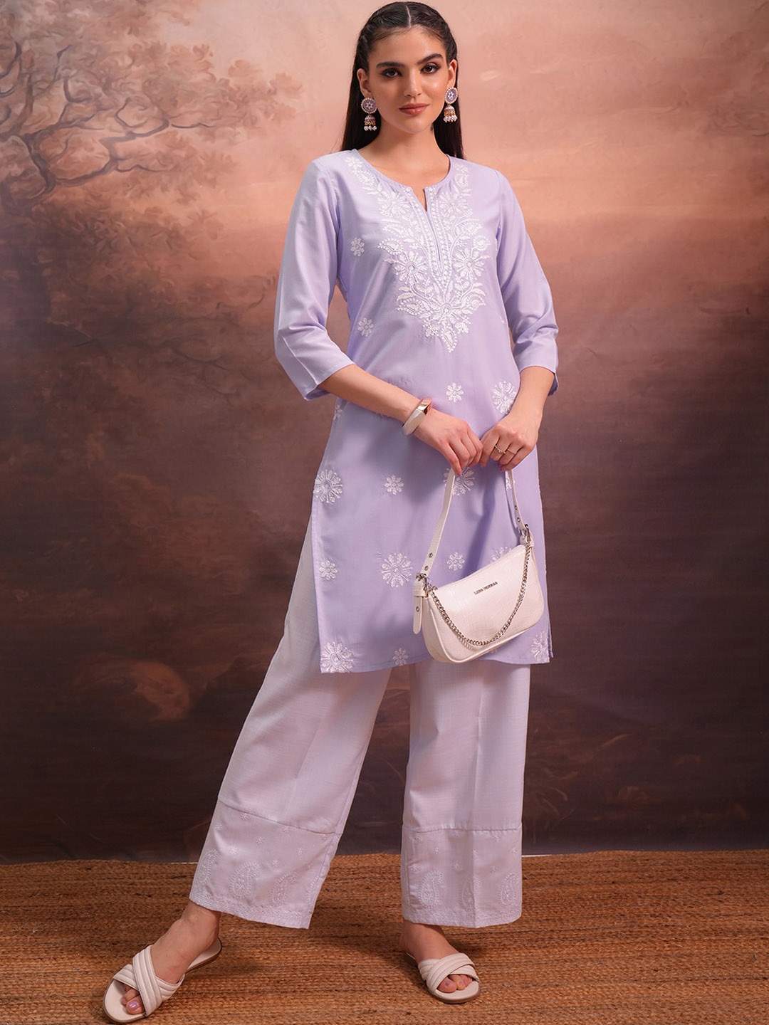 

Vishudh Embroidered Yoke Design Straight Kurta, Purple