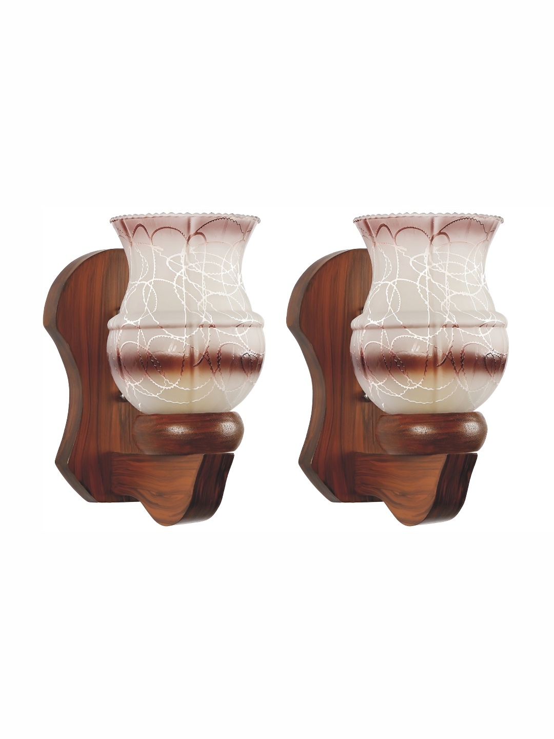 

1ST TIME White & Brown 2 Pcs Printed Glass Contemporary Wall Lamp