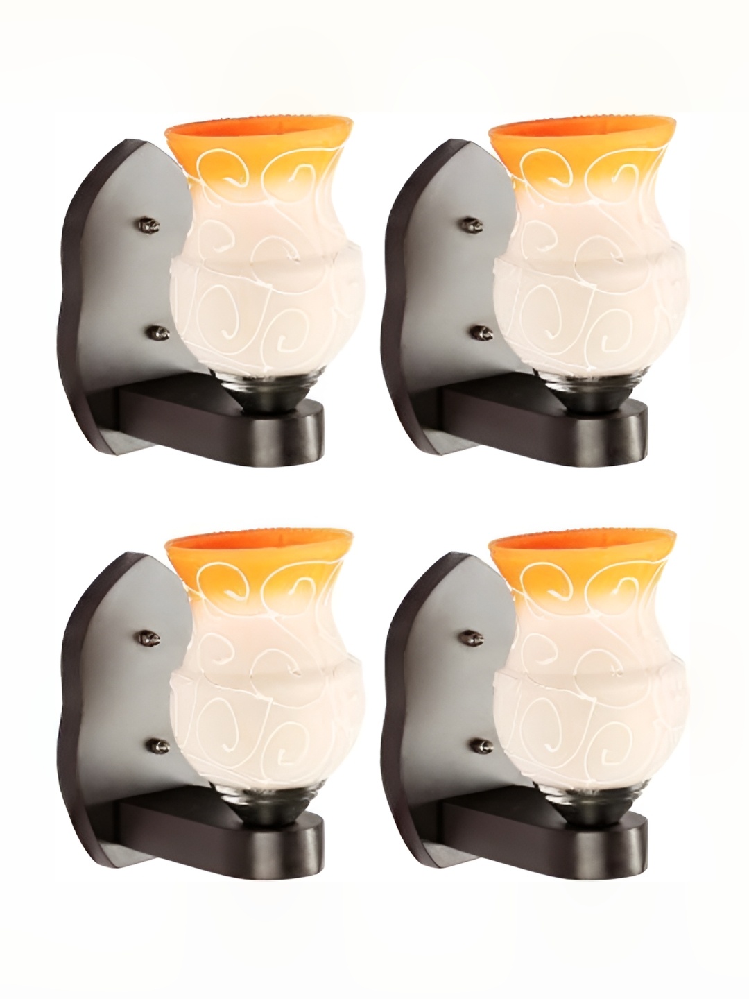 

1ST TIME White & Orange 4 Pieces Printed Glass Contemporary Wall Lamps