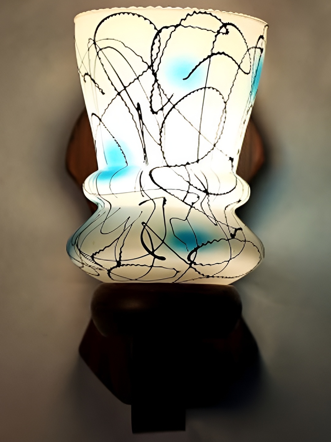 1ST TIME White & Blue Printed Glass Contemporary Abstract Shaped Wall Lamp