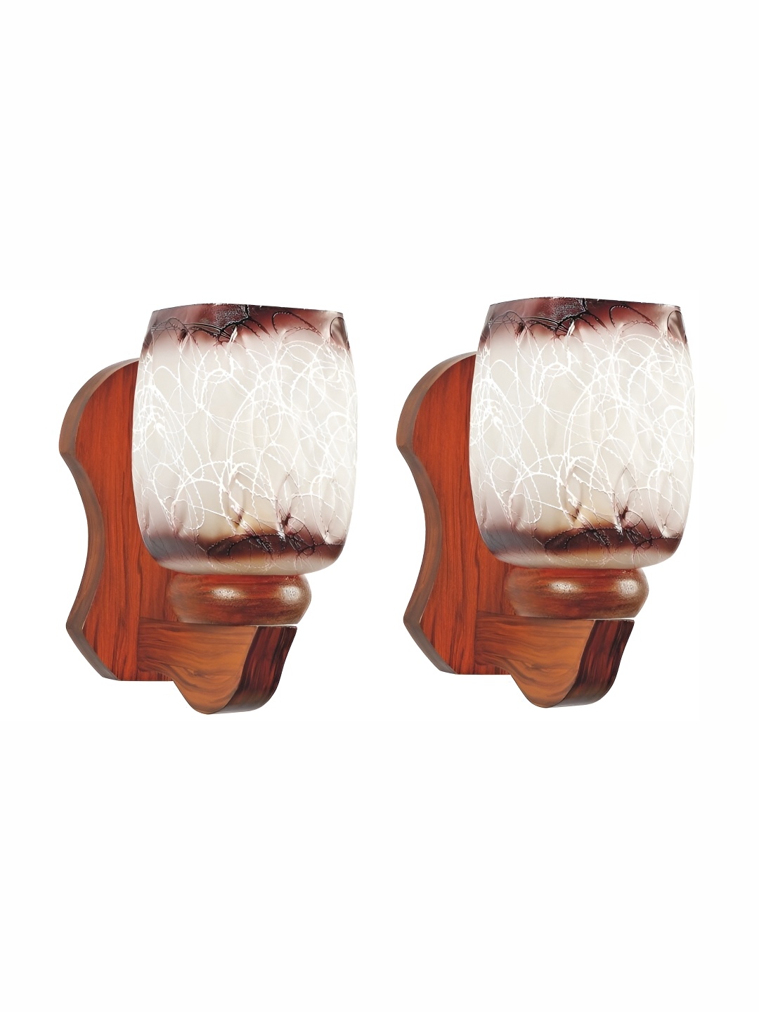 

1ST TIME Brown & White 2 Pieces Printed Glass Contemporary Wall Lamps