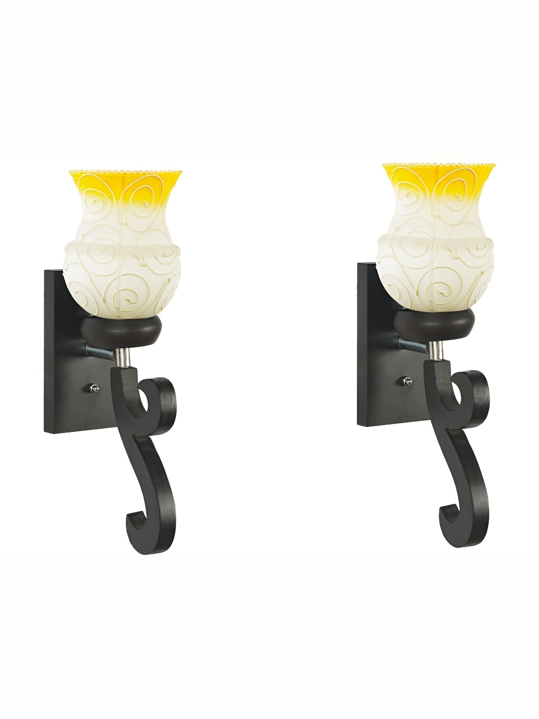 

1ST TIME White & Yellow 2 Pieces Printed Glass Contemporary Wall Lamps
