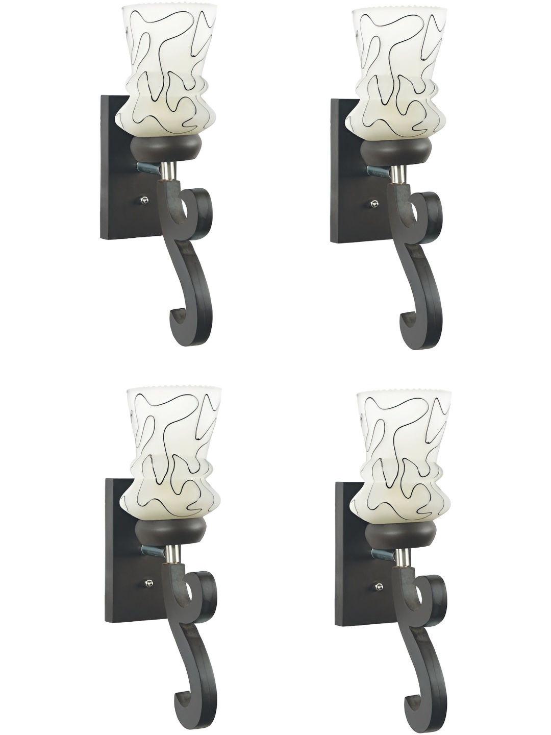 

1ST TIME White & Black 4 Pieces Printed Glass Traditional Abstract Shaped Wall Lamp