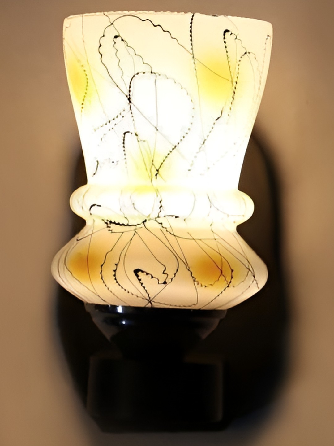 

1ST TIME Cream-Coloured & Orange Printed Glass Traditional Abstract Shaped Shaped Wall Lamp