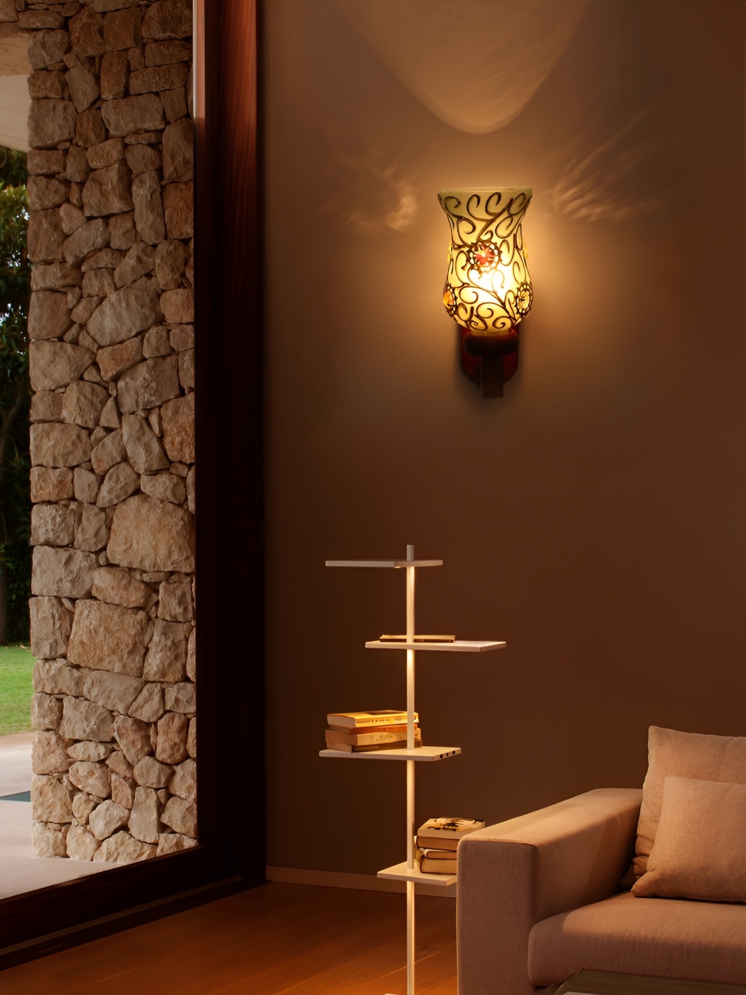 

1ST TIME Grey & Brown Textured Glass Traditional Wall Lamp