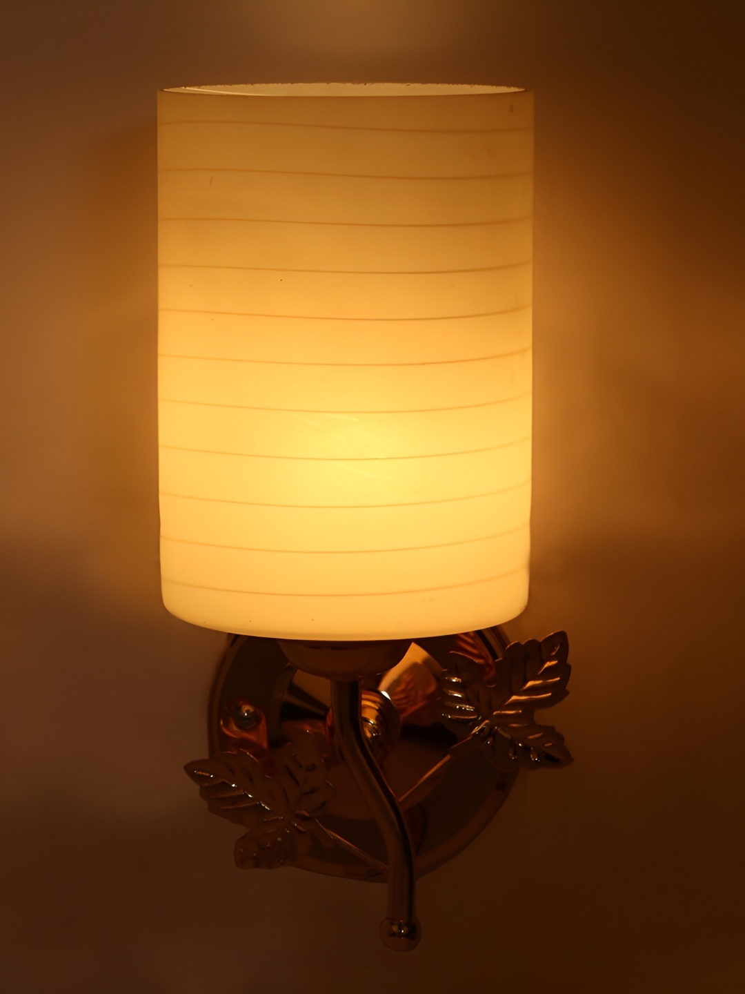 

1ST TIME White & Gold-Toned Textured Glass Traditional Cylinder Shaped Wall Lamp
