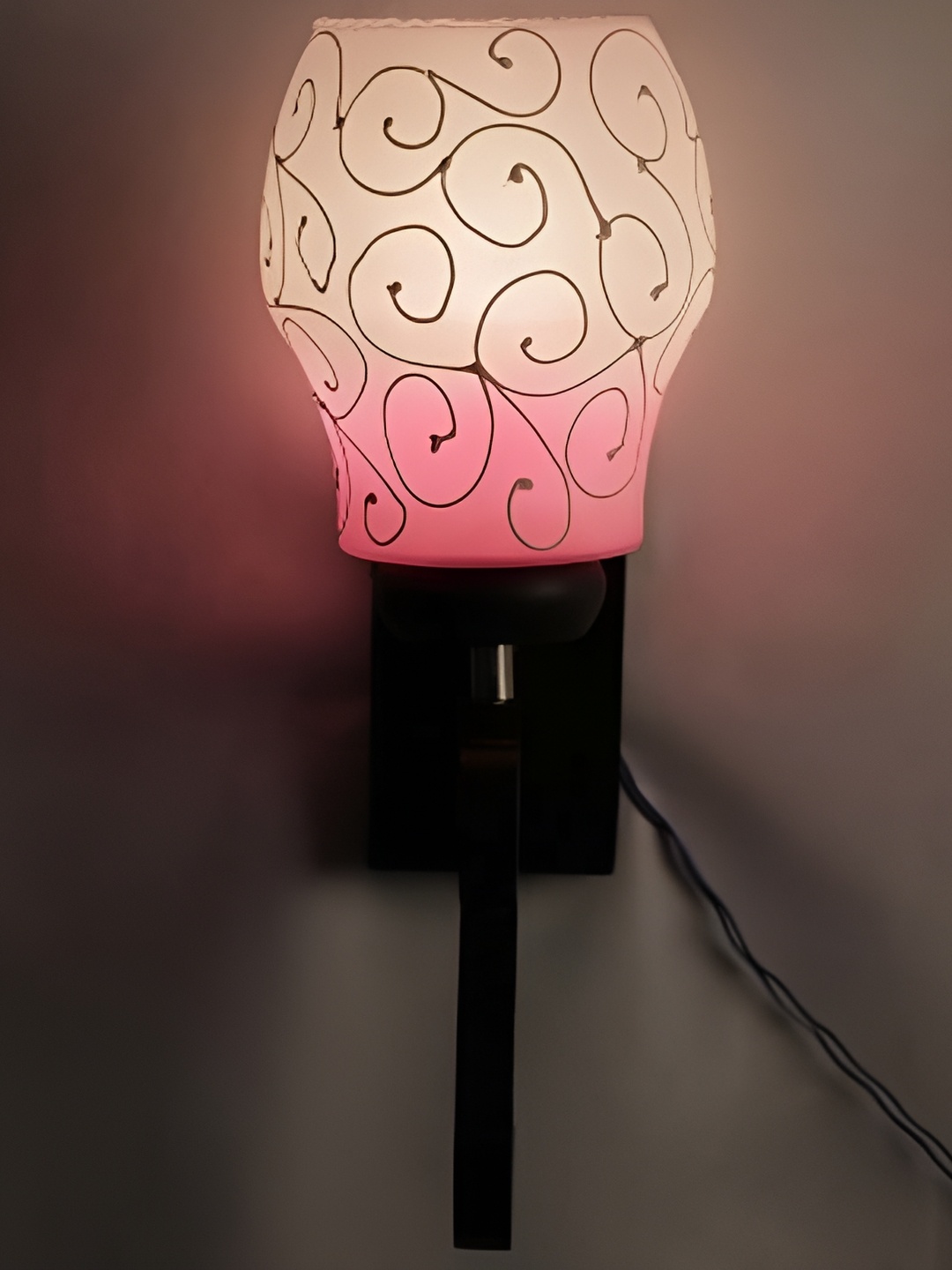 

1ST TIME Black & Pink Textured Glass Traditional Abstract Shaped Shaped Wall Lamp