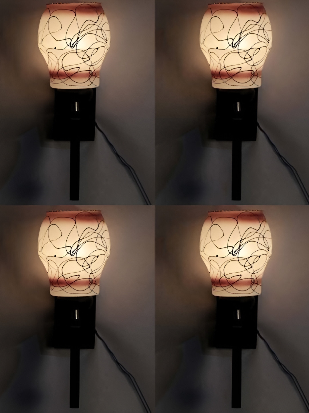 

1ST TIME White & Black Textured Glass Traditional Abstract Shaped Shaped Wall Lamp