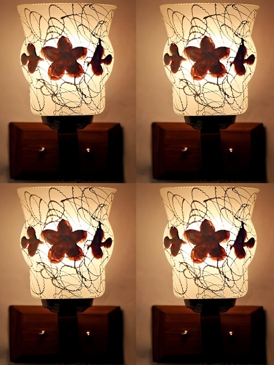 

1ST TIME White & Brown Textured Glass Traditional Abstract Shaped Shaped Wall Lamp