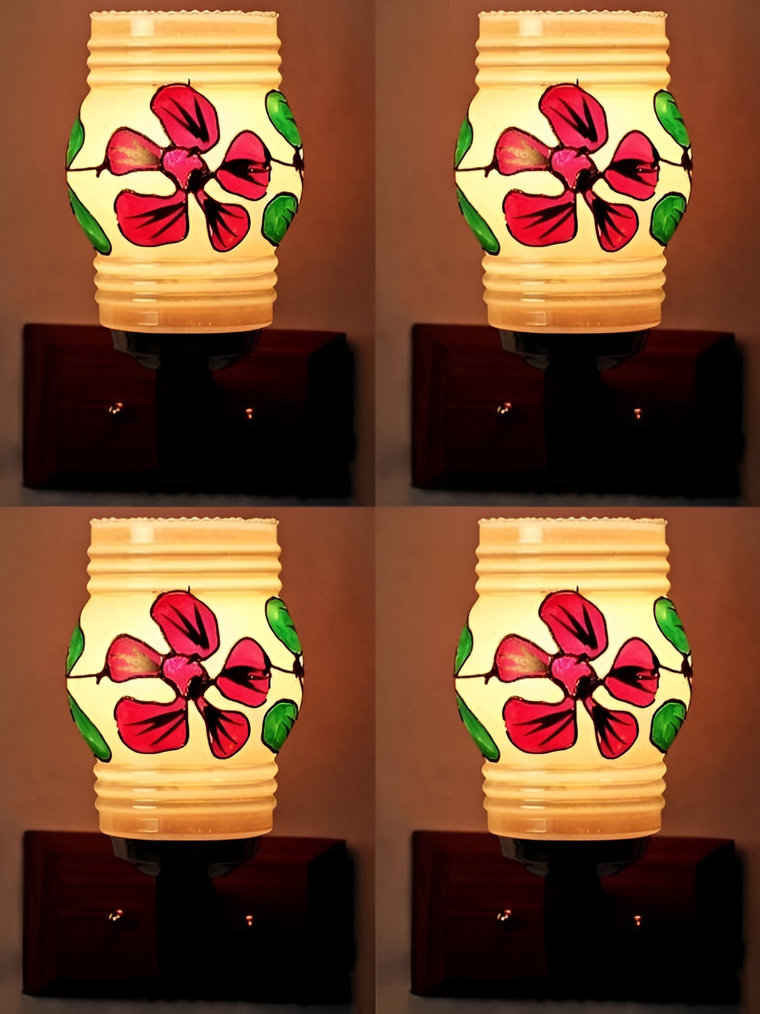 

1ST TIME Beige & Red Printed Glass Traditional Abstract Shaped Shaped Wall Lamp