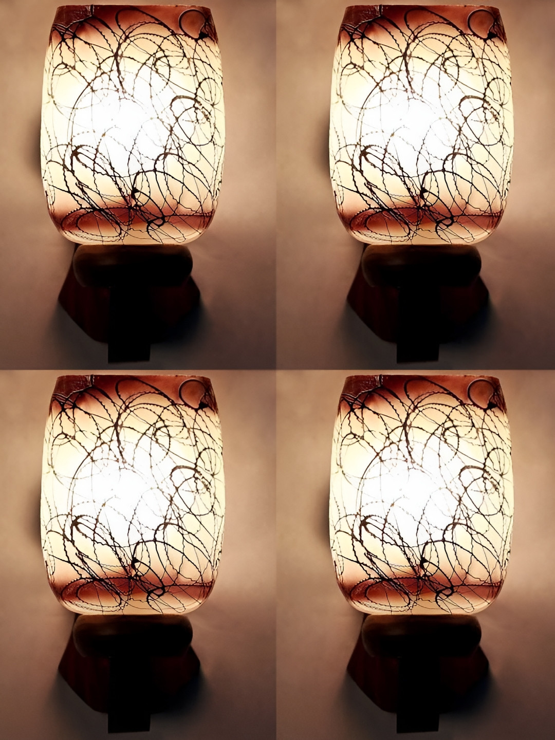 

1ST TIME Brown & White Printed Glass Traditional Abstract Shaped Shaped Wall Lamp