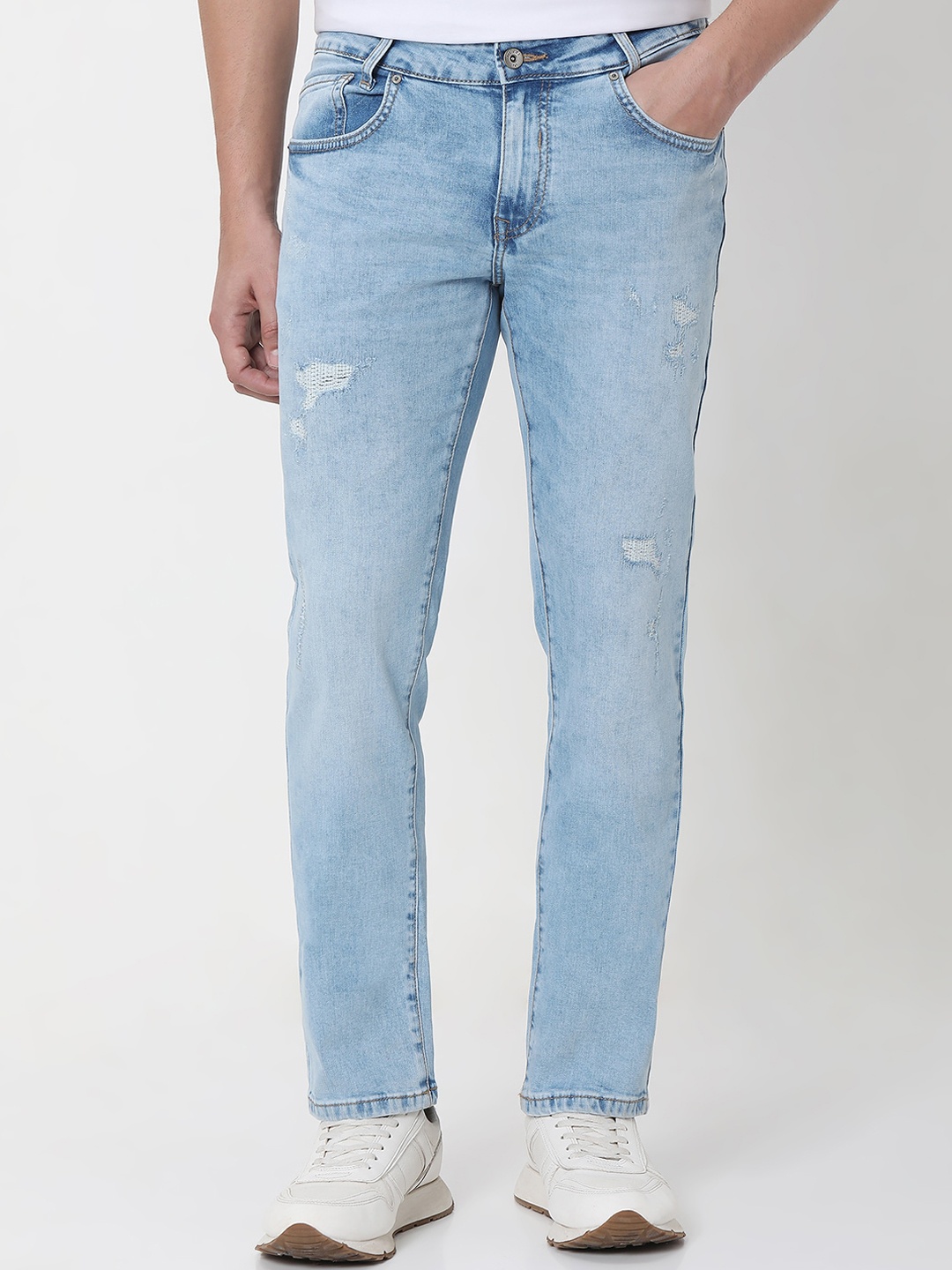 

Mufti Men Slim Fit Mildly Distressed Heavy Fade Stretchable Jeans, Blue