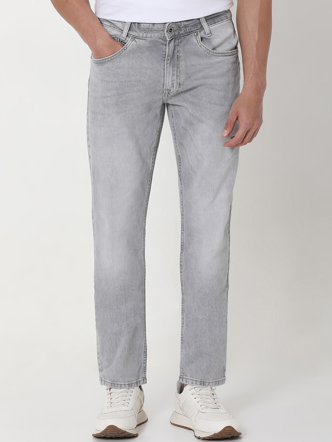 

Mufti Men Straight Fit Heavy Fade Clean Look Stretchable Jeans, Grey